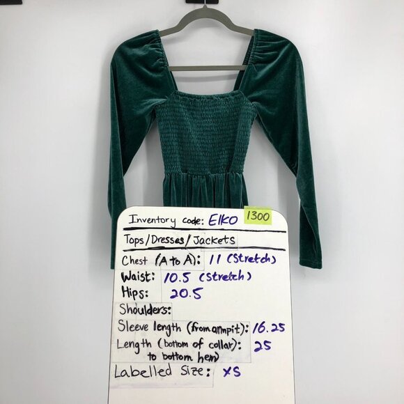 GAP Forest Green Smocked Velvet Long Sleeve Mini Dress Size  XSP - Picture 12 of 13